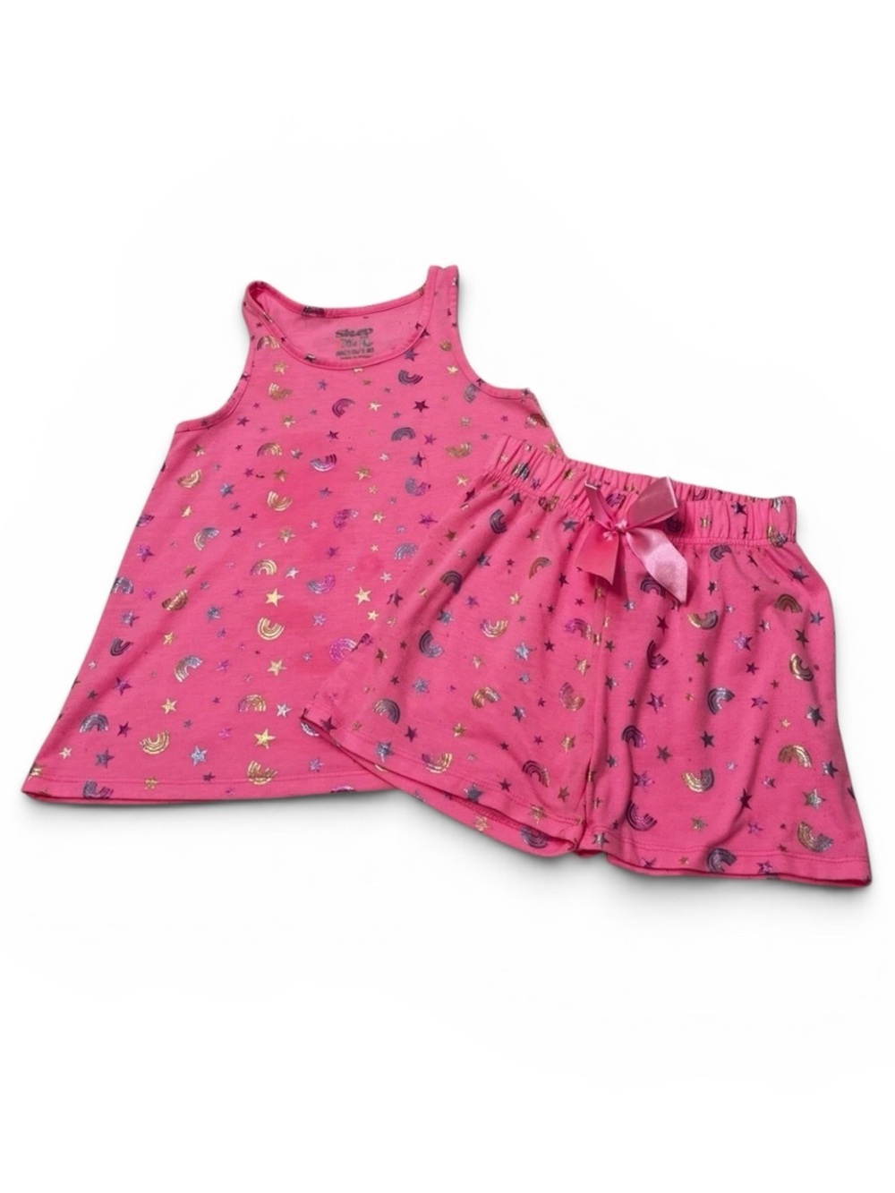 Sleep On It Girls Pajama Set Pink Tank Top & Shorts Rainbows Stars Size M (7/8)